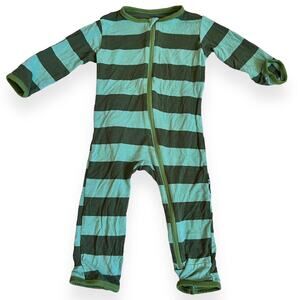 KicKee Pants Green Rugby Stripe Zipper Coverall 6-9m